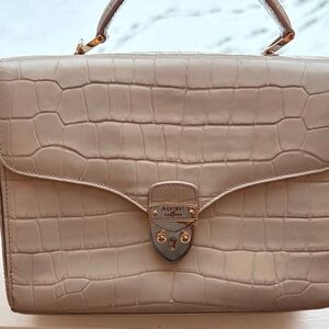 Aspinal of London Mayfair Handbag in Taupe Croc-Embossed leather